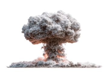 A massive atomic explosion, thick smoke billows outward