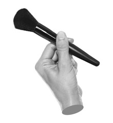 Gray hand contemporary art style holding makeup brush, isolated on transparent background