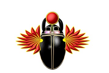 The symbol of scarab, one of the most ancient Egyptian gods, personifying the morning, rising Sun.