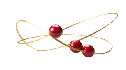 A 3D render of a minimalist Christmas wreath made from a single, twisted golden branch, with three small, glossy red berries attached. Modern and elegant, isolated on white background.