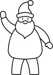 Santa Waving Hand Minimal One Line Illustration on Transparent Background