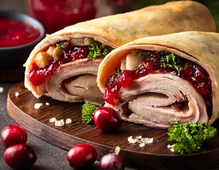 Stuffed turkey wrap with cranberry sauce