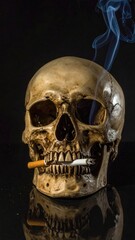 Skull Smoking Cigarette Dark Background Still Life