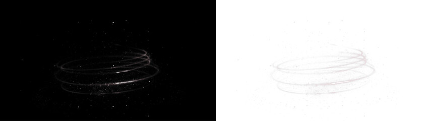 Abstract swirling light trails on contrasting black and white backgrounds, creating a dynamic visual effect, perfect for artistic overlays and creative design projects
