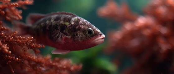 Vibrant Freshwater Fish Swimming Among Colorful Aquatic Plants in a Lush Underwater Environment
