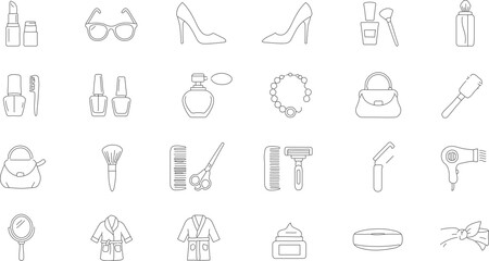 Minimalist Line Art Beauty Products and Fashion Accessories Illustration