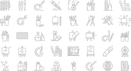 Naklejka premium Outline Handdrawn Art Supplies and Painting Equipment Creative Icon Set