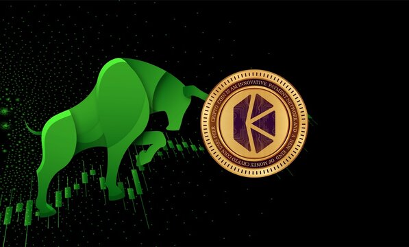kyber network-knc cryptocurrency logos on digital background. 3d illustrations.