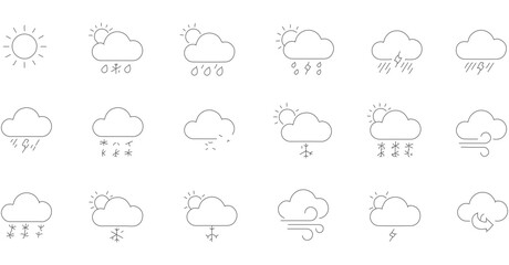 Simple Outline Weather Condition Symbol Set Line Art Illustration Icon
