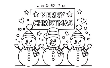 Merry Christmas coloring page with snowmen