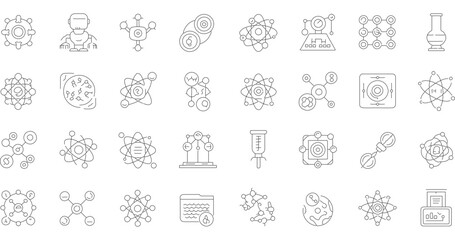 Minimalist Outline Style Laboratory Chemical Research Element Science Icon Set