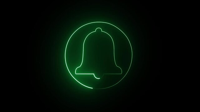 Attractive Green Neon Glowing Bell Animation Futuristic Notification Alert Icon for UI Design Symbol black background