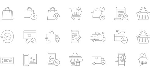 Dotted Line Art Delivery Shopping Icon Set Online Store Element
