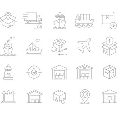 Minimalist Line Art Cityscape Architecture Landmarks Urban Building Icon Set