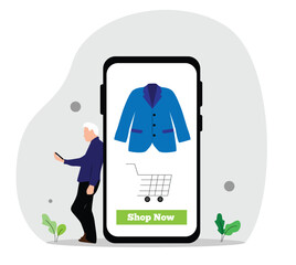 Business Man Shopping on a Smartphone at Online Store. People and retail sale on the internet vector