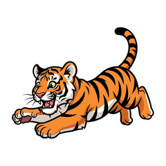 Obraz premium Tiger cub running with focused expression and energy.