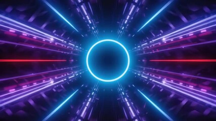 futuristic neon light streaks, glowing speed lines in blue purple and red, cyberpunk style, digital sci-fi tunnel, abstract motion background, high energy atmosphere, cinematic perspective - Powered by Adobe