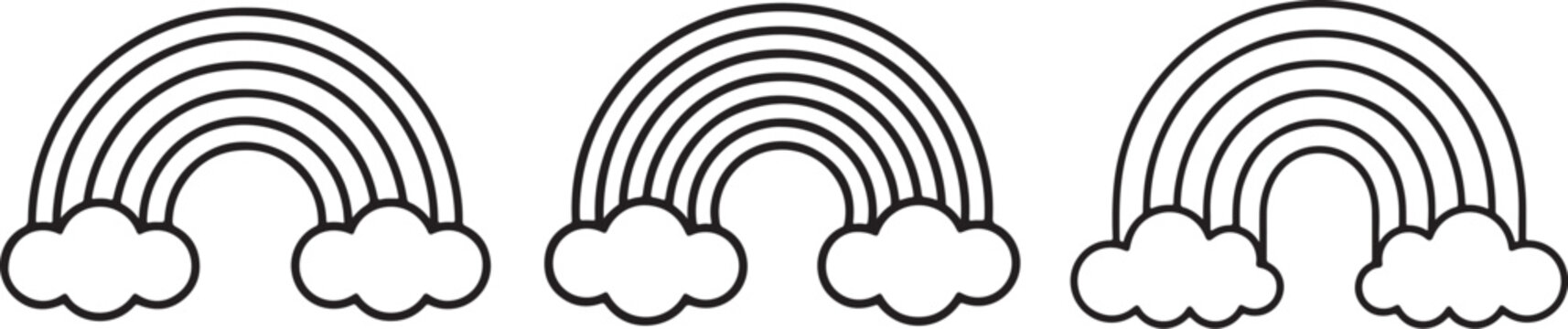 set of rainbow and clouds Line Art Illustration, Coloring Book Page Line Art Drawing