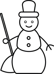 Snowman Holding Broom Minimal Outline Drawing Illustration on Transparent Background