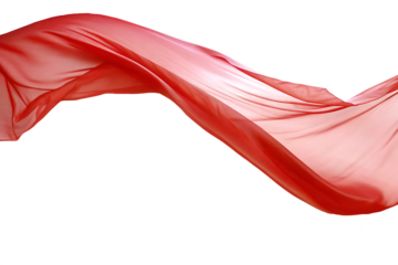 a graceful and billowing red silk fabric isolated on white background png, ai generated