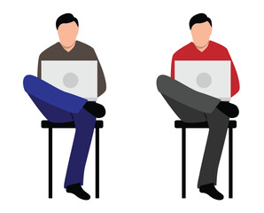 Man Sitting on a Chair with Laptop Isolated on White. People and professions or activities, white collar worker and company leader CEO vector art