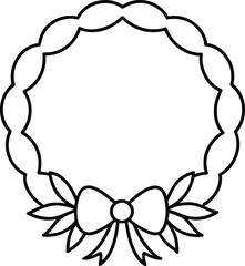 Wreath with bow elegant one line drawing illustration on transparent background