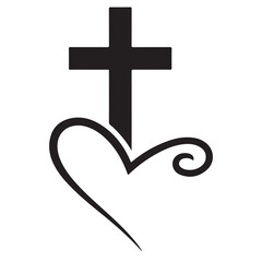 Faith and Love Symbol – Black Cross Above Artistic Heart with Swirl Design