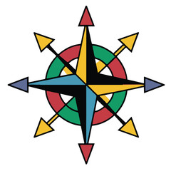 Colorful Compass Rose – Geometric Navigation Symbol with Multicolor Directional Arrows