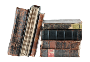 Stack of antique books, isolated on transparent background. THIS IS REAL PHOTO, NOT IS GENERATIVE AI