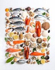 Vibrant Seafood Arrangement with Shells and Citrus