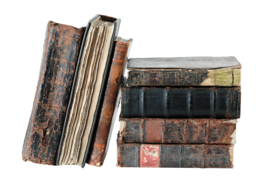 Stack of antique books, isolated on transparent background. THIS IS REAL PHOTO, NOT IS GENERATIVE AI - Powered by Adobe