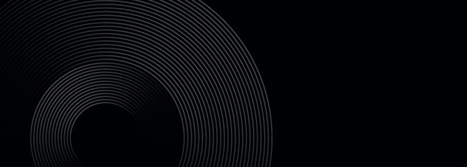 Black abstract background with glowing gray circle lines. Modern curved line background concept for banners, covers, posters, websites, presentations, brochures, flyers and headers. EPS. 2