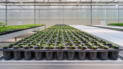 Junge Pflanzen in einem Gew&auml;chshaus