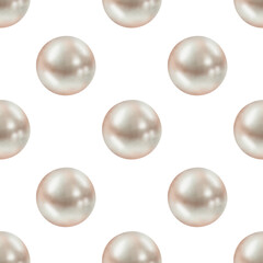 Seamless watercolor pattern with white pearls on a white background. Ideal for jewelry packaging, cosmetics branding, wedding invitations, and elegant textile or paper design.