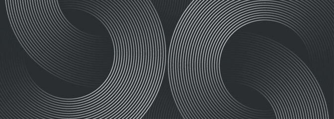 Dark gray abstract background with glowing white circle lines. Modern curved line background concept for banners, covers, posters, websites, presentations, brochures, flyers and headers. EPS. 3