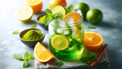 Fototapeta premium Summer refreshing matcha, Ai generated image