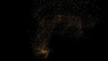 Particle gold dust flickering on black background. Gold Particles Moving Background. Gold Dust Waves. Particle from below. 4k abstract Footage background for text.	