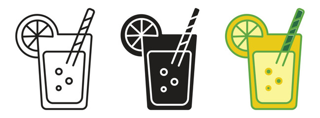 Lemonade icon .Glass of lemonade with slices of lemon . Fresh, sparkling drink icon. Drink for hot summer days. Fresh lime and lemon lemonade, glass with lemon and ice. vector illustration.