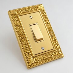Ornate golden light switch plate with decorative border