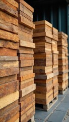 Stacks of neatly packaged wood planks, ready for shipment Various sizes and types of lumber are shown, highlighting the quality and preparation for transport , wood grain, birch, timber