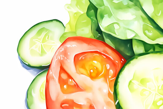 Fresh Green Salad with Tomatoes and Cucumbers, Healthy Lifestyle Concept