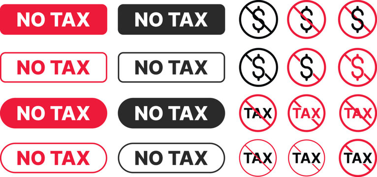 no tax icon set. Tax free sign and tax boycott. Tax  prohibited sign
