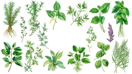 Assortment of vibrant fresh herbs showcasing culinary and aromatic variety. A collection of flavorful and fragrant herbs perfect for enhancing dishes and adding zest to everyday life.