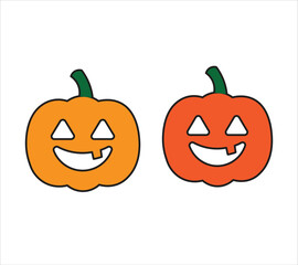 Simple Halloween Pumpkins with Happy Faces, Flat Vector Illustration