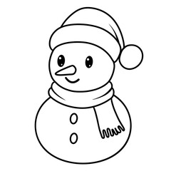 Snowman Christmas black doodle outline.