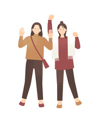 かわいい女の子が楽しそうにはしゃぐ 秋冬イメージの人物ベクター素材