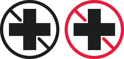 Obraz premium No Hospital icon set. Prohibited Medical cross symbol. No Health or healthcare sign