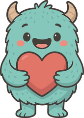 A cute monster holding a red heart, symbolizing love and the Valentine's holiday concept