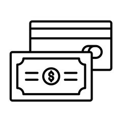 (Editable Stroke) Adobe Illustrator Artwork; Premium Quality Line Art - Simple line drawing illustration of credit card and paper money concept