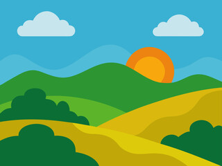 Obraz premium Acrylic Sunny Hills with Clouds Painting Background Illustration